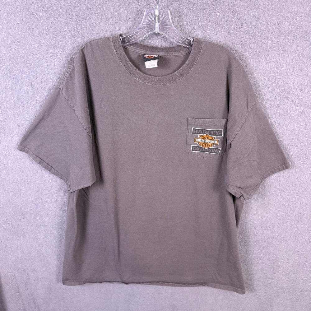 VTG Harley Davidson T Shirt Mens 2X-Large Gray Motown Detroit Michigan Pocket